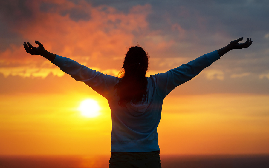 Freedom Woman On Sunset Sky