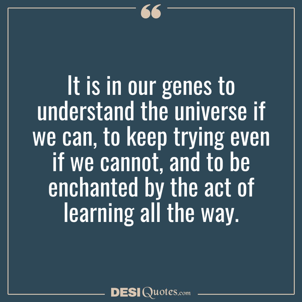 It Is In Our Genes To Understand The Universe If We Can, To Keep Trying Even If